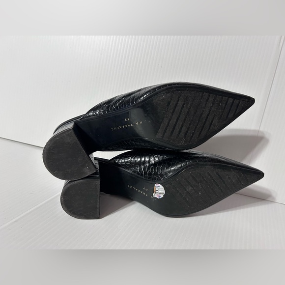 Zara Trafaluc black leather block heel mules shoes women size 39 EU / 8.5 US - Picture 8 of 10